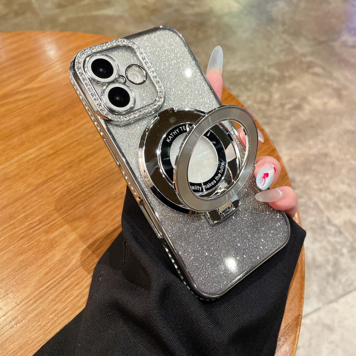 For iPhone 17 AIR 17 16 Pro Max 15 14 13 12 11 XR XS Phone Cover Glitter Magnetic Bracket Shockproof Cover