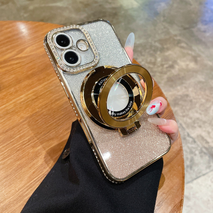 For iPhone 17 AIR 17 16 Pro Max 15 14 13 12 11 XR XS Phone Cover Glitter Magnetic Bracket Shockproof Cover