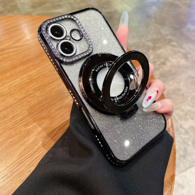 For iPhone 17 AIR 17 16 Pro Max 15 14 13 12 11 XR XS Phone Cover Glitter Magnetic Bracket Shockproof Cover