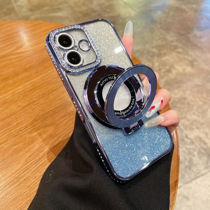 For iPhone 17 AIR 17 16 Pro Max 15 14 13 12 11 XR XS Phone Cover Glitter Magnetic Bracket Shockproof Cover