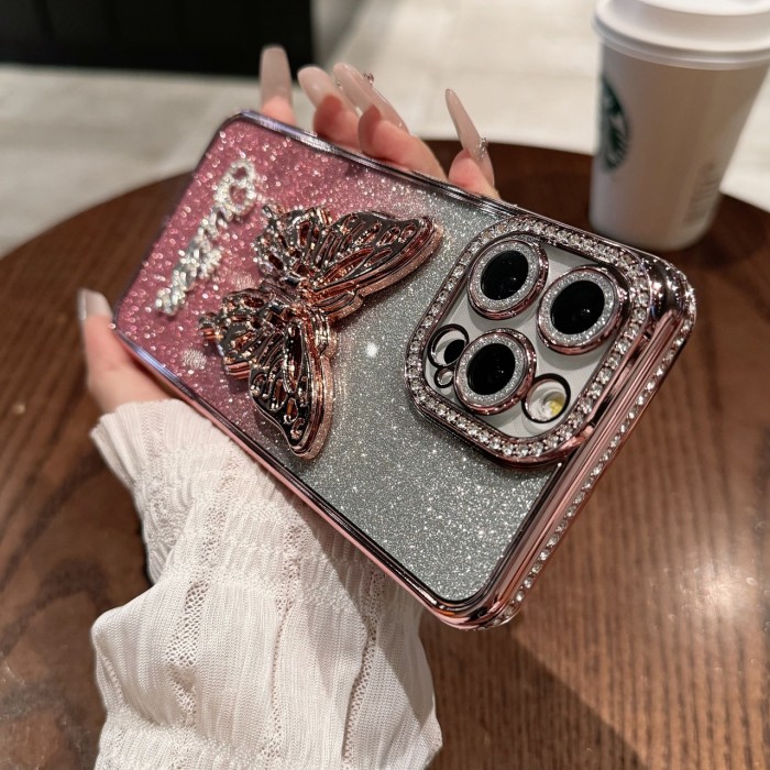 For iPhone 16 Pro Max 15 14 13 12 11 Phone Case Butterfly Stand Shockproof Cover