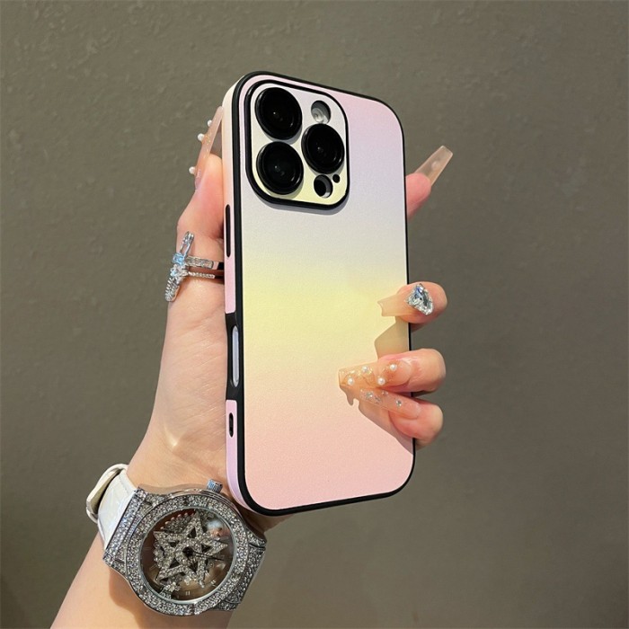 For iPhone 16 Pro Max 15 14 13 12 11 Phone Cover Gradient Lens Protector Case  Shockproof Cover