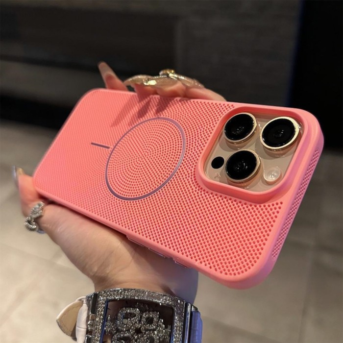 For iPhone 16 Pro Max 15 14 13 12 11 XR XS Phone Cover Heat Dissipation Magnetic Hollow Breathable Case