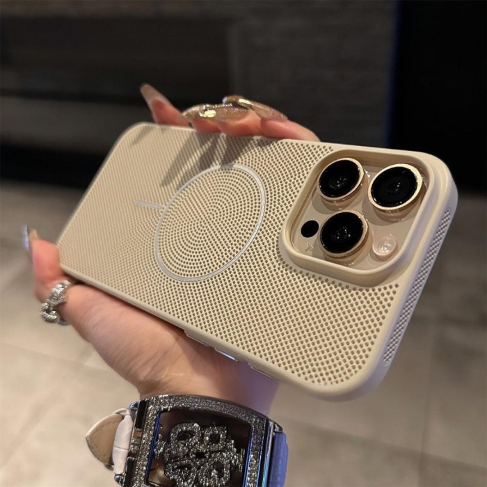 For iPhone 16 Pro Max 15 14 13 12 11 XR XS Phone Cover Heat Dissipation Magnetic Hollow Breathable Case