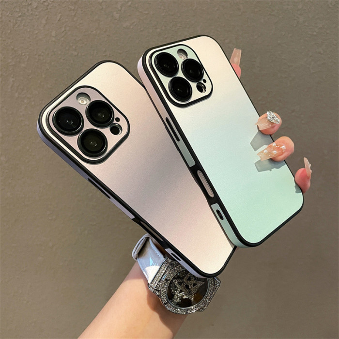 For iPhone 16 Pro Max 15 14 13 12 11 Phone Cover Gradient Lens Protector Case  Shockproof Cover