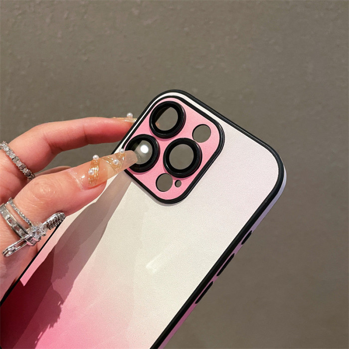 For iPhone 16 Pro Max 15 14 13 12 11 Phone Cover Gradient Lens Protector Case  Shockproof Cover