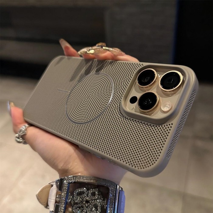 For iPhone 16 Pro Max 15 14 13 12 11 XR XS Phone Cover Heat Dissipation Magnetic Hollow Breathable Case