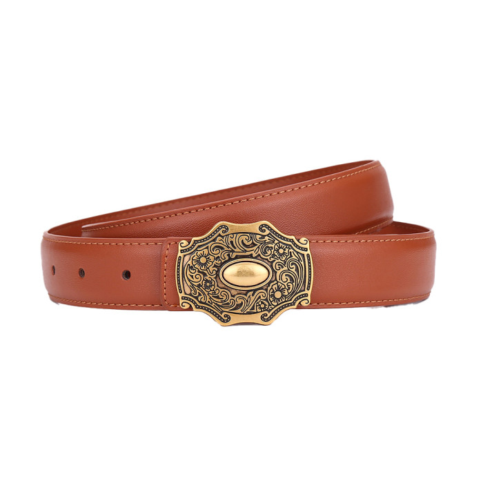 Genuine Leather Belts Jeans Dresses Suits Bird Motif Black Brown Gold Business Casual Versatile Trendy
