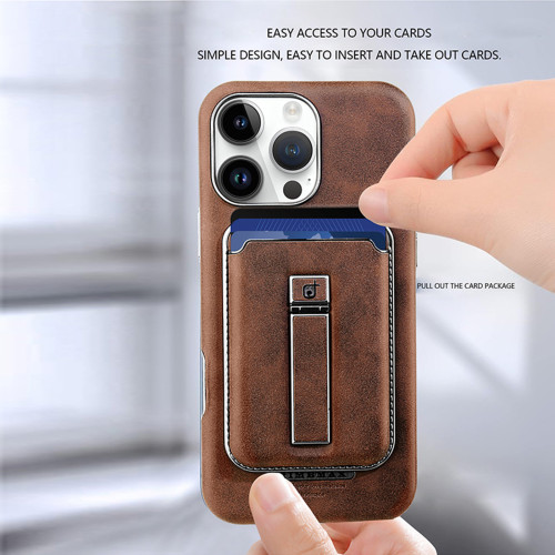 For iPhone 16 Pro Max 15 14 13 12 Phone Cover Card Magnetic Bracket 2in1 Leather Wallet