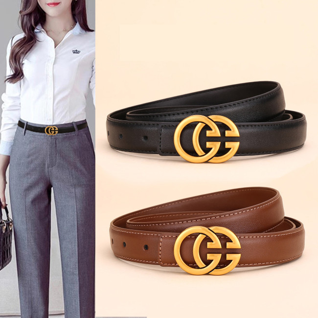 Genuine Leather Belts Gold Letter Pattern Black Brown Khaki Business Casual Versatile Trendy