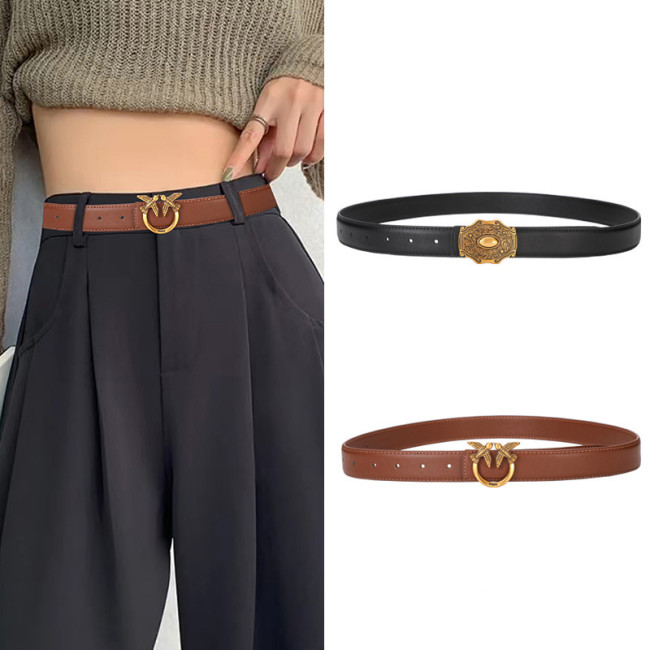 Genuine Leather Belts Jeans Dresses Suits Bird Motif Black Brown Gold Business Casual Versatile Trendy