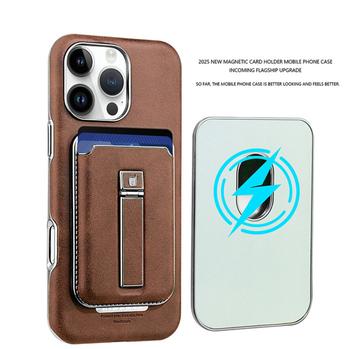 For iPhone 16 Pro Max 15 14 13 12 Phone Cover Card Magnetic Bracket 2in1 Leather Wallet