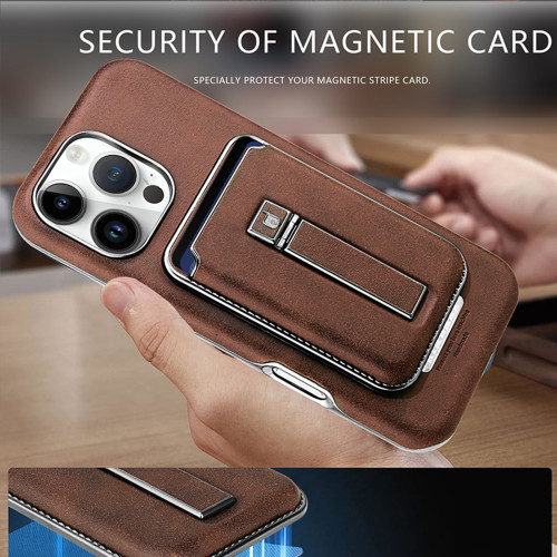 For iPhone 16 Pro Max 15 14 13 12 Phone Cover Card Magnetic Bracket 2in1 Leather Wallet