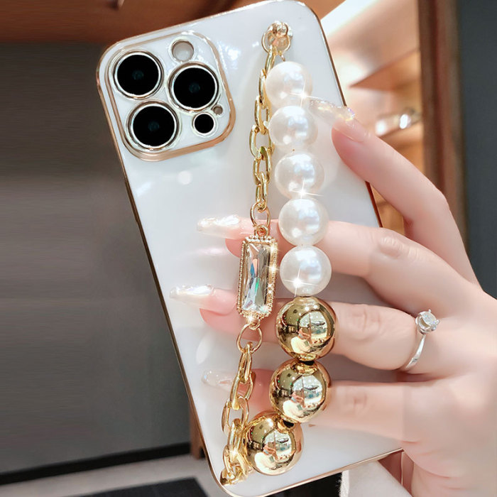 For iPhone16 15 Pro Max14 13 12 11 7 8 X/Xr Pearl Bracelet Phone Case w/Lanyard