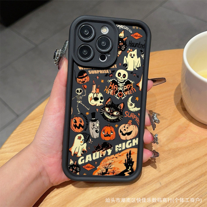 For iPhone 16 Pro Max 15 14 13 12 11 8 7 XR XS Phone Case Pumpkin Ghost Halloween
