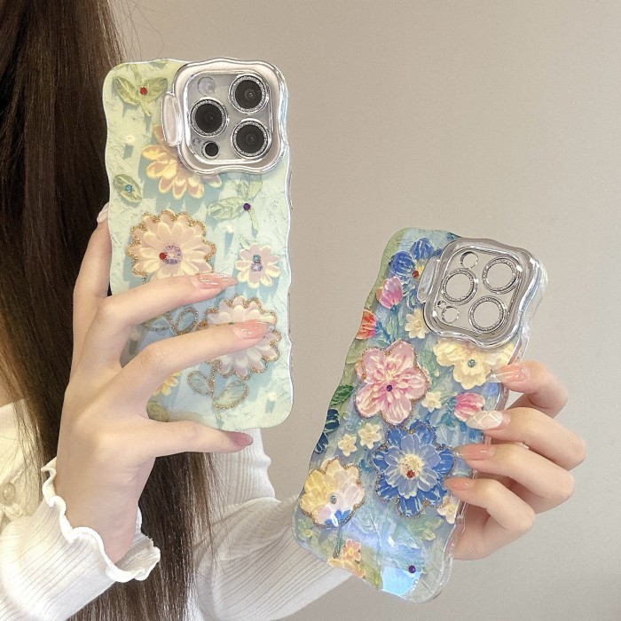 Glitter Stand & Lens Protection Phone Case for iPhone 16 Pro Max/14/13 Full Coverage Blue Light Case with Precise Camera Cutout