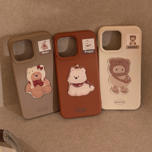 3D Cute Bear with Christmas Hat Phone Case for iPhone 11/12/13/14/15/16/17  Caramel Brown White