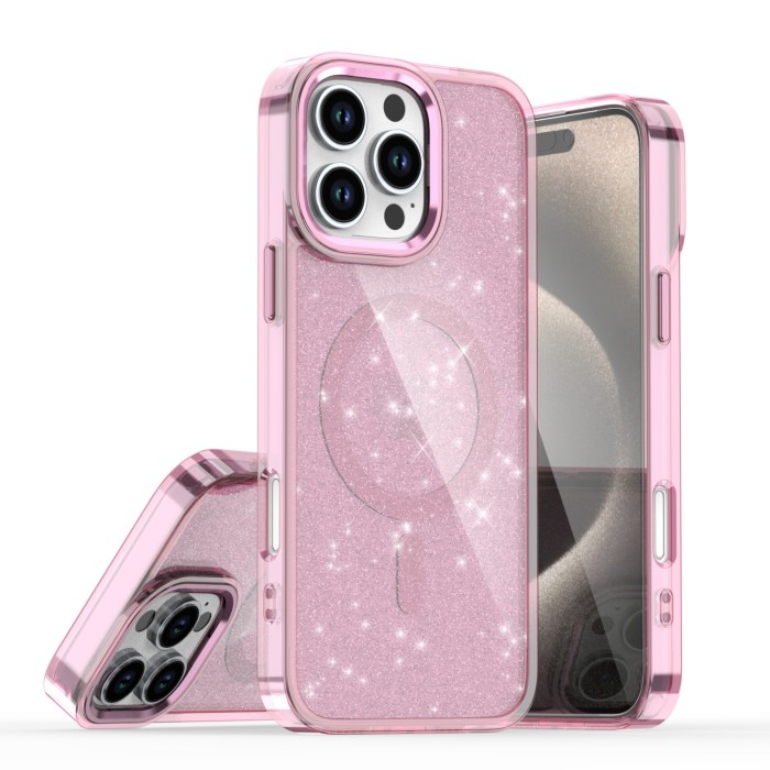 For Apple iPhone 17/Samsung/Huawei/OPPO/Redmi - Shimmer Glitter Magnetic Phone Cases pink green black