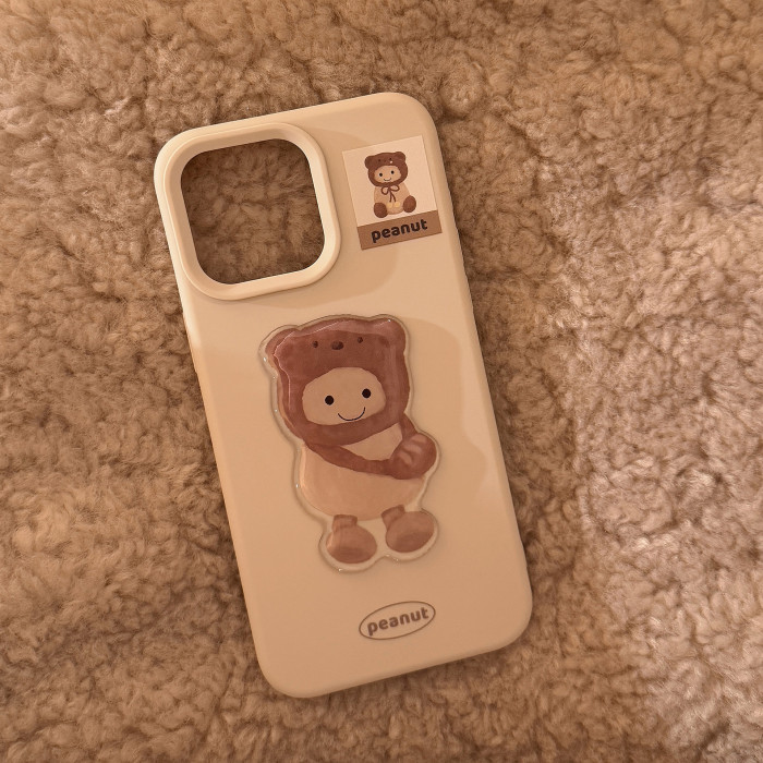 3D Cute Bear with Christmas Hat Phone Case for iPhone 11/12/13/14/15/16/17  Caramel Brown White