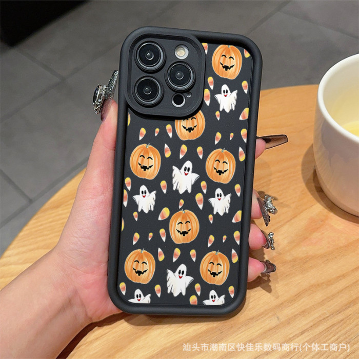 For iPhone 16 Pro Max 15 14 13 12 11 8 7 XR XS Phone Case Pumpkin Ghost Halloween