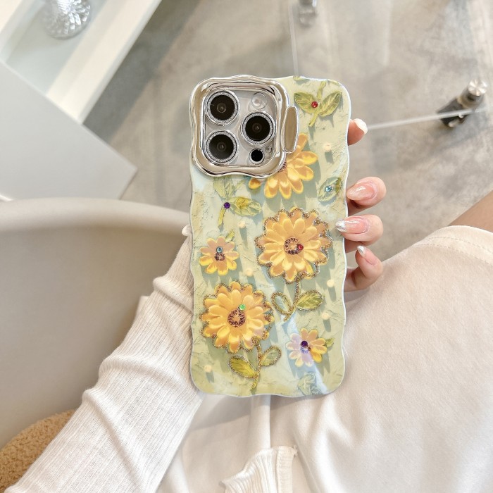 Glitter Stand & Lens Protection Phone Case for iPhone 16 Pro Max/14/13 Full Coverage Blue Light Case with Precise Camera Cutout