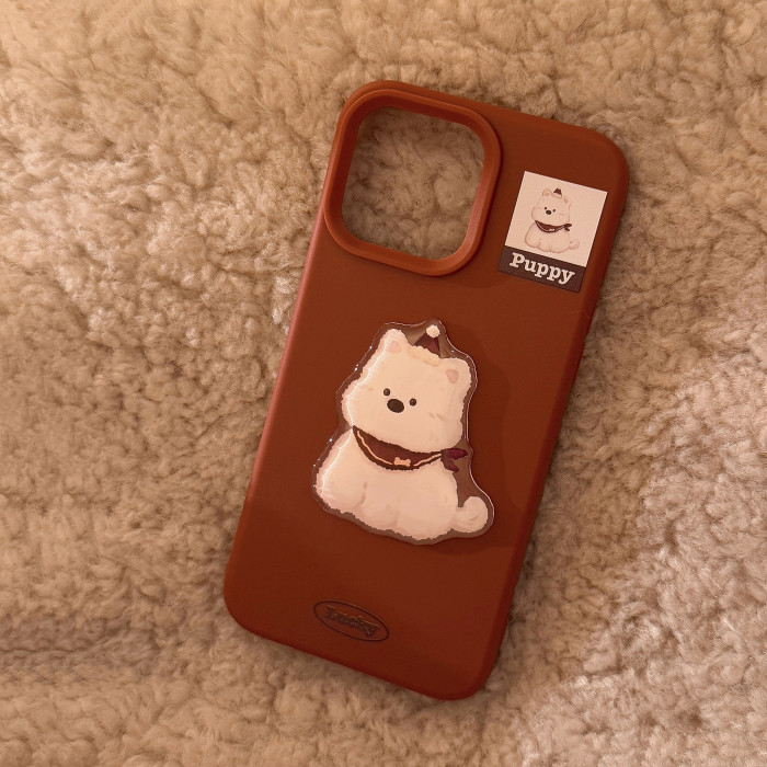 3D Cute Bear with Christmas Hat Phone Case for iPhone 11/12/13/14/15/16/17  Caramel Brown White