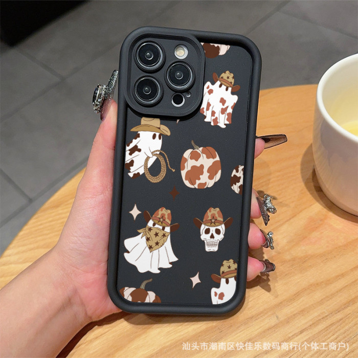 For iPhone 16 Pro Max 15 14 13 12 11 8 7 XR XS Phone Case Pumpkin Ghost Halloween