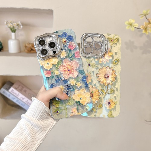 Glitter Stand & Lens Protection Phone Case for iPhone 16 Pro Max/14/13 Full Coverage Blue Light Case with Precise Camera Cutout