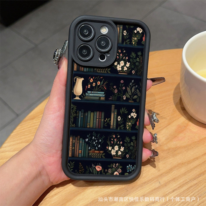 For iPhone 16 Pro Max 15 14 13 12 11 8 XR XS Phone Cover Bookshelf Pattern Case