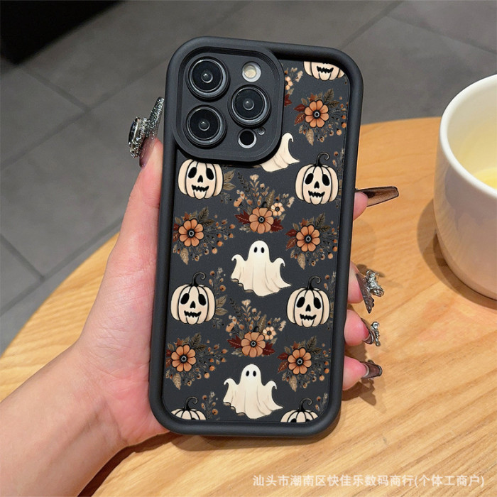 For iPhone 16 Pro Max 15 14 13 12 11 8 7 XR XS Phone Case Pumpkin Ghost Halloween