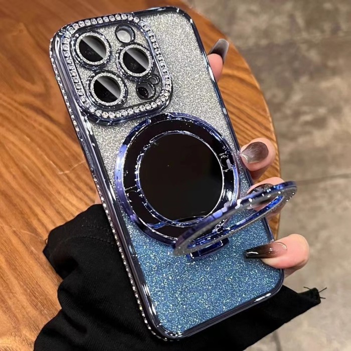 For iPhone 16 Pro Max 15 14 13 Glitter Clear Bracket Phone Case  Fashion Case