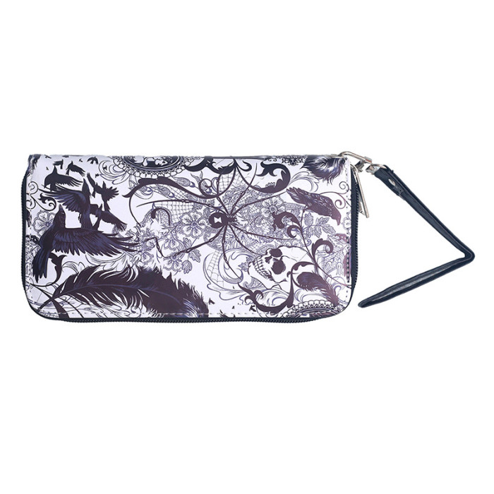 Genuine Leather Wallet Card Holder with Casual Versatile Trendy in Halloween Pumpkin Skull Ghost Bat Funny Print and Large Capacity