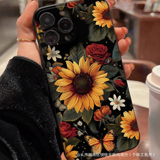 For iPhone 16 Pro Max 15 14 13 12 11 8 RX Sunflower Phone Cover Shockproof Case