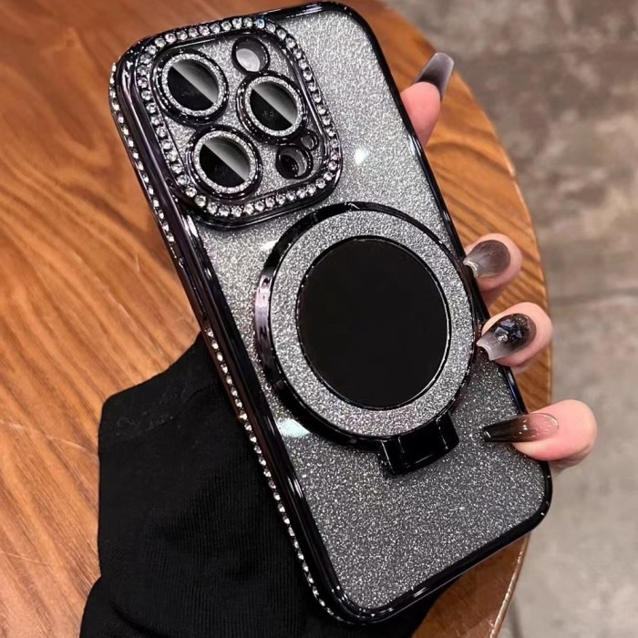 For iPhone 16 Pro Max 15 14 13 Glitter Clear Bracket Phone Case  Fashion Case