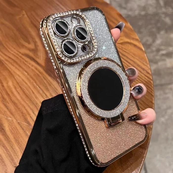 For iPhone 16 Pro Max 15 14 13 Glitter Clear Bracket Phone Case  Fashion Case