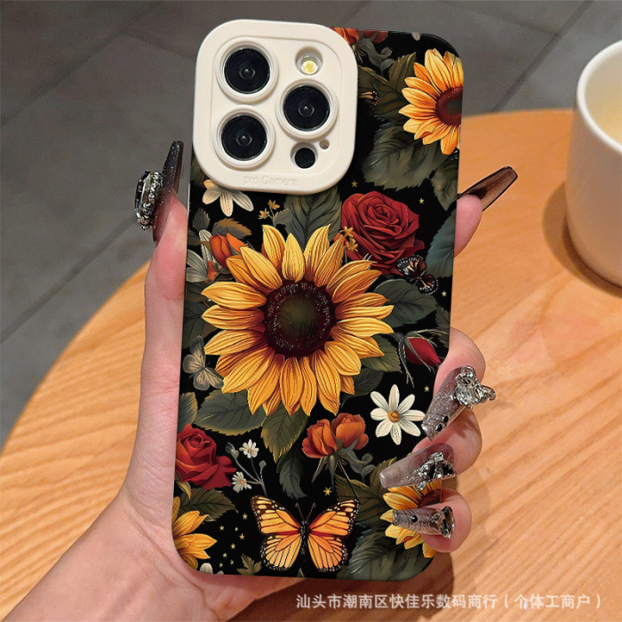 For iPhone 16 Pro Max 15 14 13 12 11 8 RX Sunflower  Phone Cover Shockproof Case