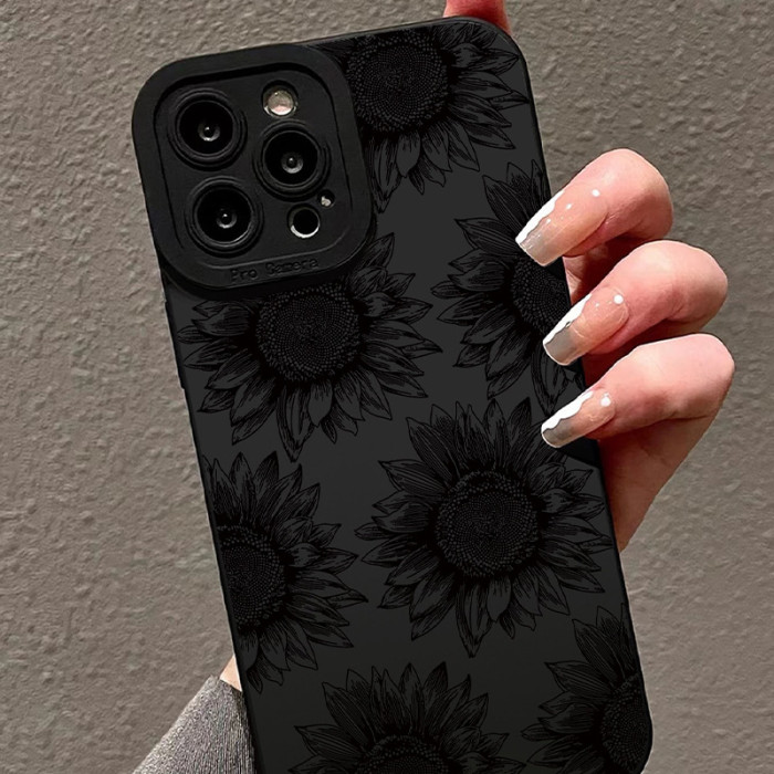 For Apple iPhone 16 15 14 13 12 Pro Max Dark Sunflower Fashion Phone Case
