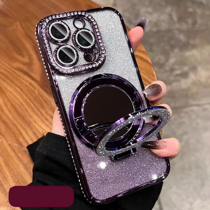 For iPhone 16 Pro Max 15 14 13 Glitter Clear Bracket Phone Case  Fashion Case