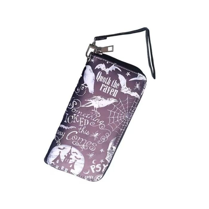 Genuine Leather Wallet Card Holder with Casual Versatile Trendy in Halloween Pumpkin Skull Ghost Bat Funny Print and Large Capacity