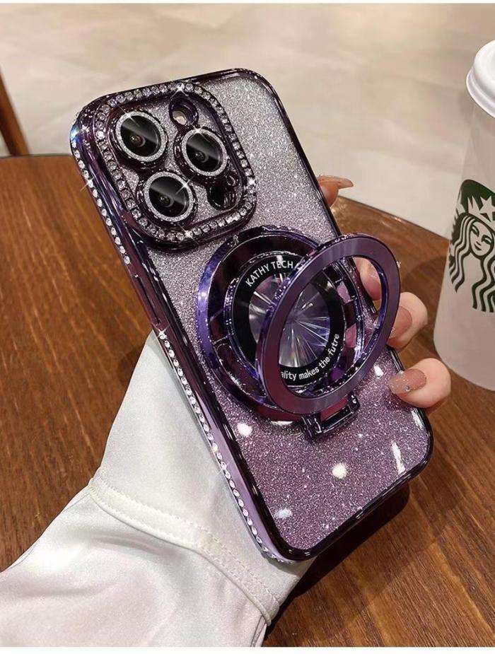 For iPhone 16 Pro Max 15 14 13 Glitter Clear Bracket Phone Case  Fashion Case