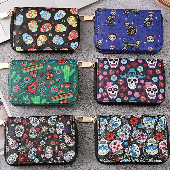 Halloween Wallet Card Holder with Gothic Skull Multi-Card Slots and Casual Trendy