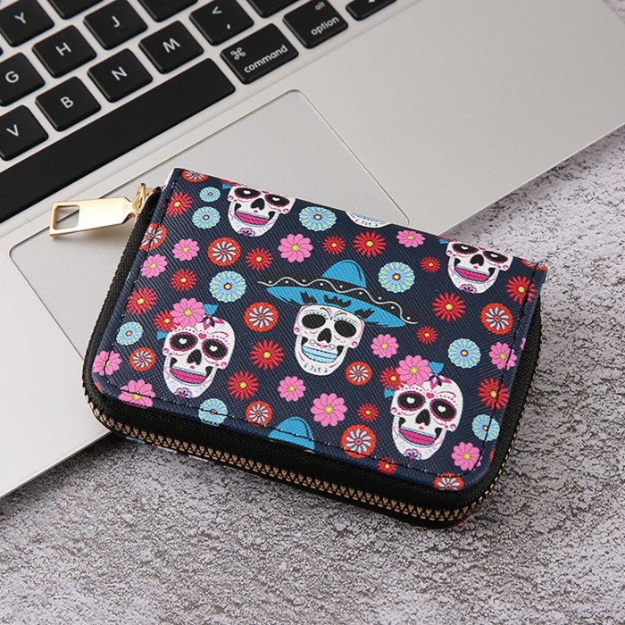 Halloween Wallet Card Holder with Gothic Skull Multi-Card Slots and Casual Trendy