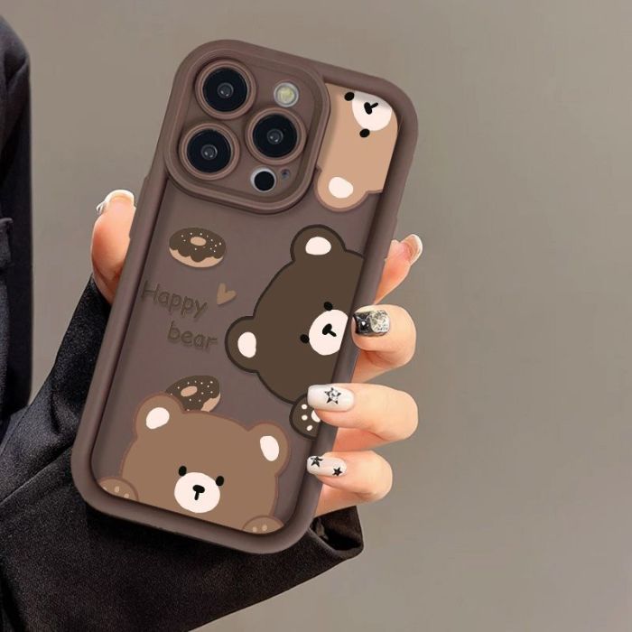 For iPhone 16 15 14 Pro Max 13 11 12 7 8  XR XS Cover Shockproof Cover Cute Bear Phone Case