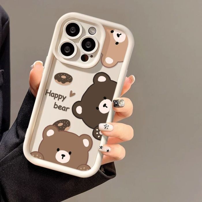 For iPhone 16 15 14 Pro Max 13 11 12 7 8  XR XS Cover Shockproof Cover Cute Bear Phone Case