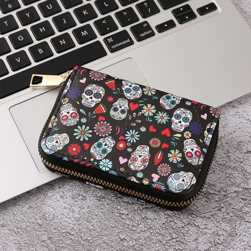 Halloween Wallet Card Holder with Gothic Skull Multi-Card Slots and Casual Trendy