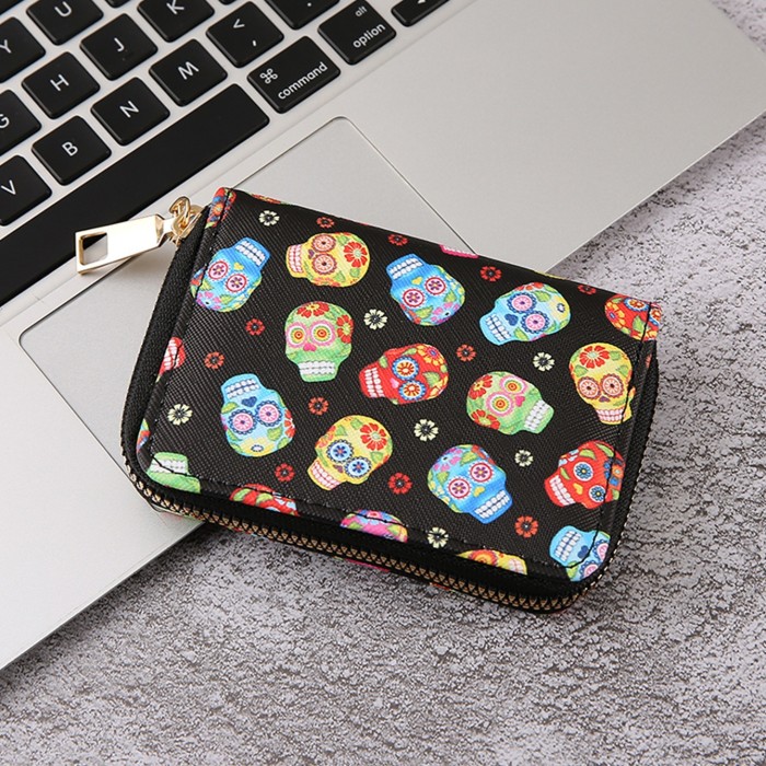 Halloween Wallet Card Holder with Gothic Skull Multi-Card Slots and Casual Trendy