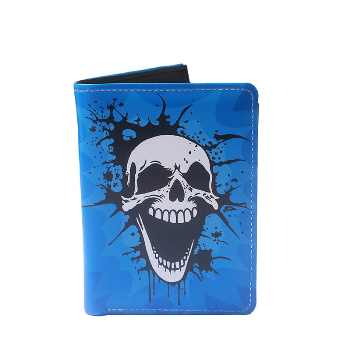 Genuine Leather Wallet Card Holder with Casual Versatile Trendy in Halloween Skull Cartoon
