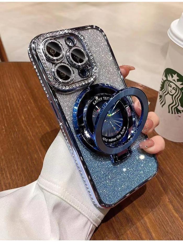 For iPhone 16 Pro Max 15 14 13 Glitter Clear Bracket Phone Case  Fashion Case