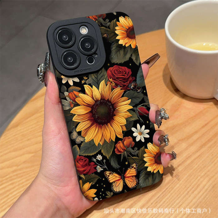 For iPhone 16 Pro Max 15 14 13 12 11 8 RX Sunflower  Phone Cover Shockproof Case