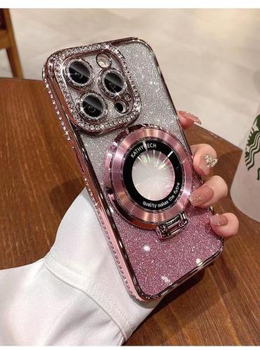 For iPhone 16 Pro Max 15 14 13 Glitter Clear Bracket Phone Case  Fashion Case